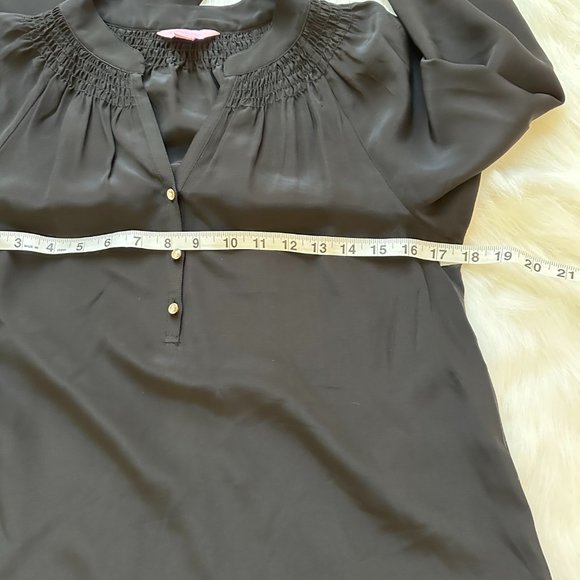 Lilly Pulitzer Silk Elsa Tunic Top Black Split Neck Boho Peasant SMALL #65774 - Picture 6 of 10